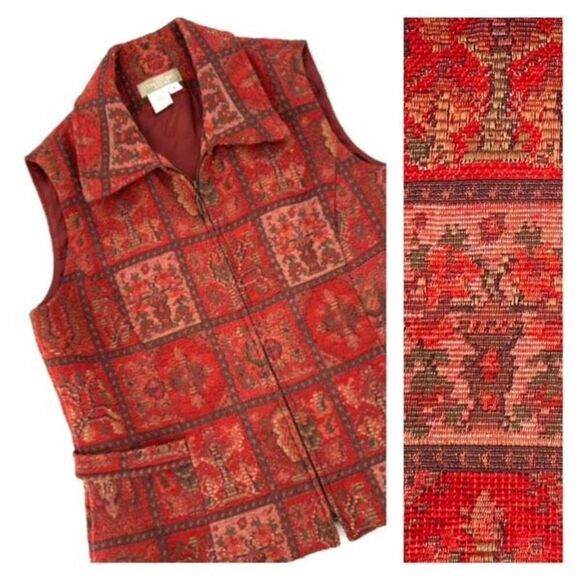 The Territory Ahead Women's Patterned Tapestry Zip-Up Vest Red Size 6 Western - Picture 1 of 11